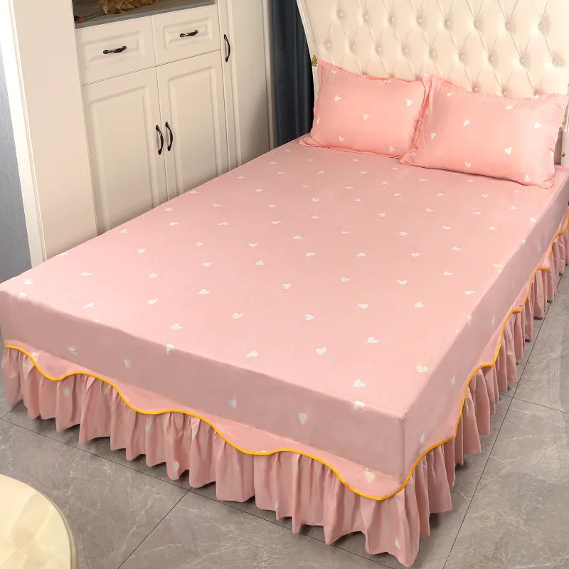 Falista koronkowa spódnica na łóżko Miękka i wygodna drukowana pościel Wzór roślinny Antypoślizgowa i pyłoszczelna narzuta na łóżko Pościel