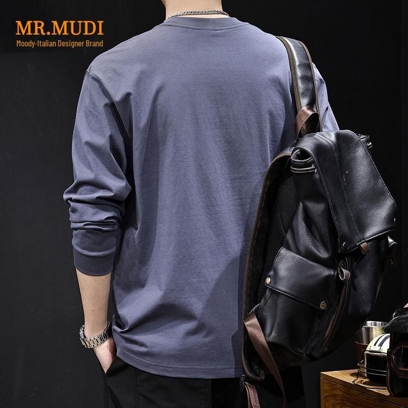MR.MUDI Men's Minimalist Crew Neck Long Sleeve T-Shirt