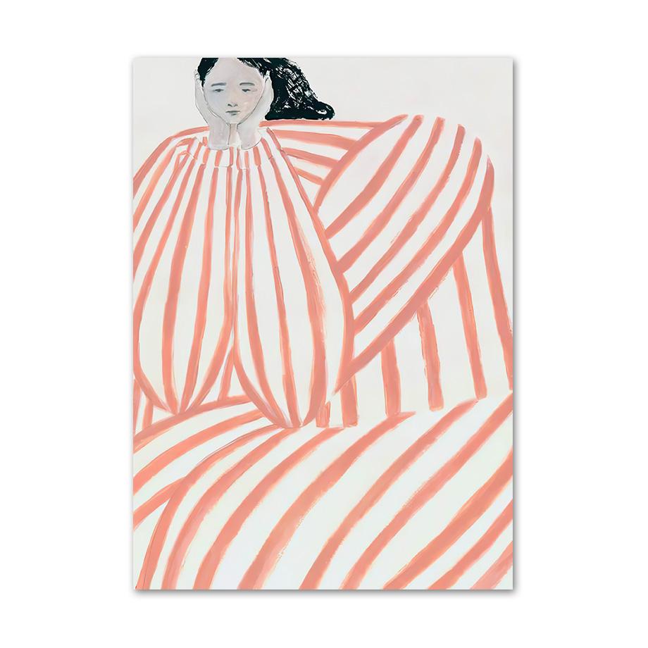 Abstract Minimalist Gallery Painting Wall Art Canvas, Curve Line Girl, Nordic Posters and Prints, Pictures for Living Room Decor