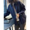 Johnature Spring Summer Korean Outlined Stitch Spliced Button Faux Denim Shirt Large Pockets Loose Tops For Women