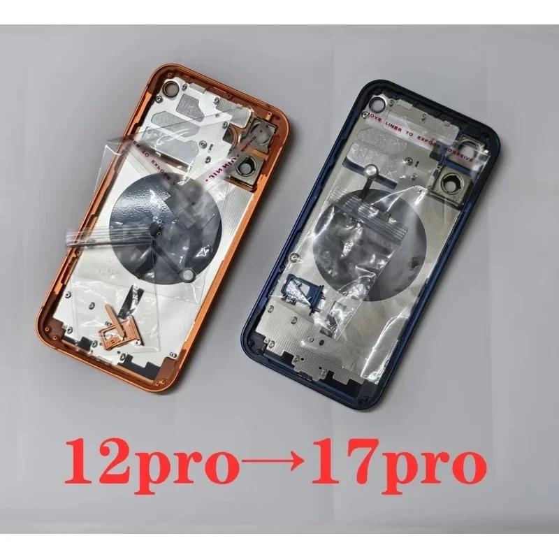 BANERYPAK Parçaları Kendin Yap Dönüşüm Çerçevesi iPhone 12 Pro İçin 17 Pro'ya Dönüştürme Arka Arka Cam Pil Kapağı Gövde Değişimi