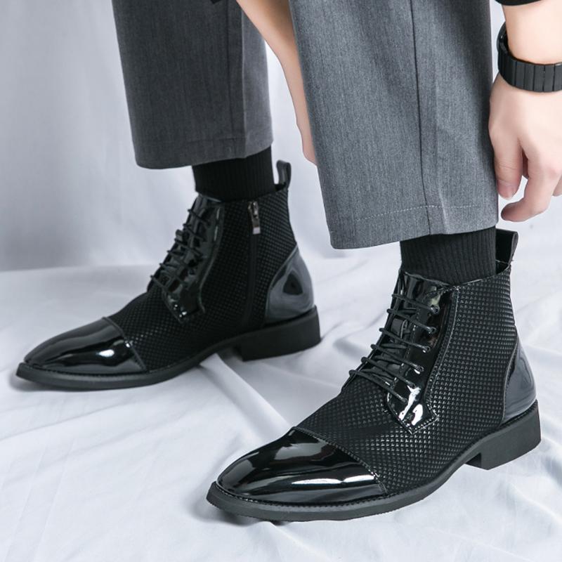 New Fashionable Winter Male Patchwork Mixed Ankle Boots Pointed High Tops For Men Flats Everyday All Match Shoes Zapatos Hombre