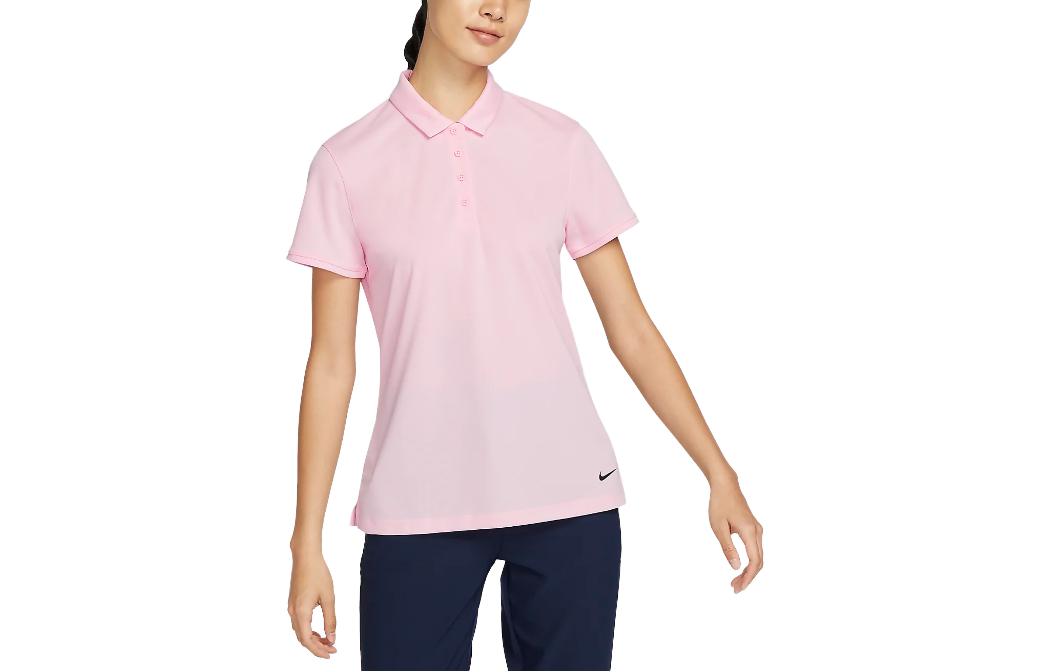 Nike T Shirts Women s Pink Polo Collar Moderate Straight Fit DH2310-690 S