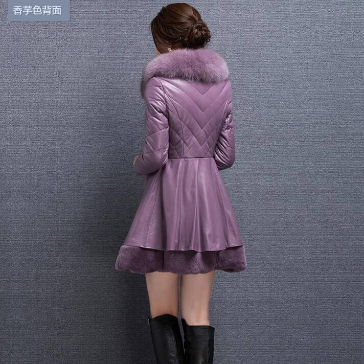 Autumn and winter new large size women's leather jacket fat mm medium and long imitation fox fur collar slim fur PU jacket