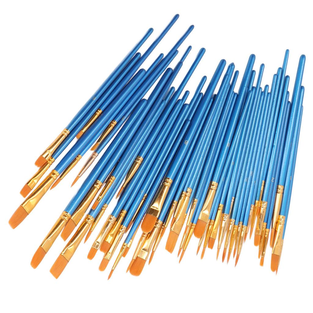50Pcs Paint Brush Set Nylon Bristles Multiple Models Strong Adsorption Art Paint Brush Set for Watercolor Oil Painting