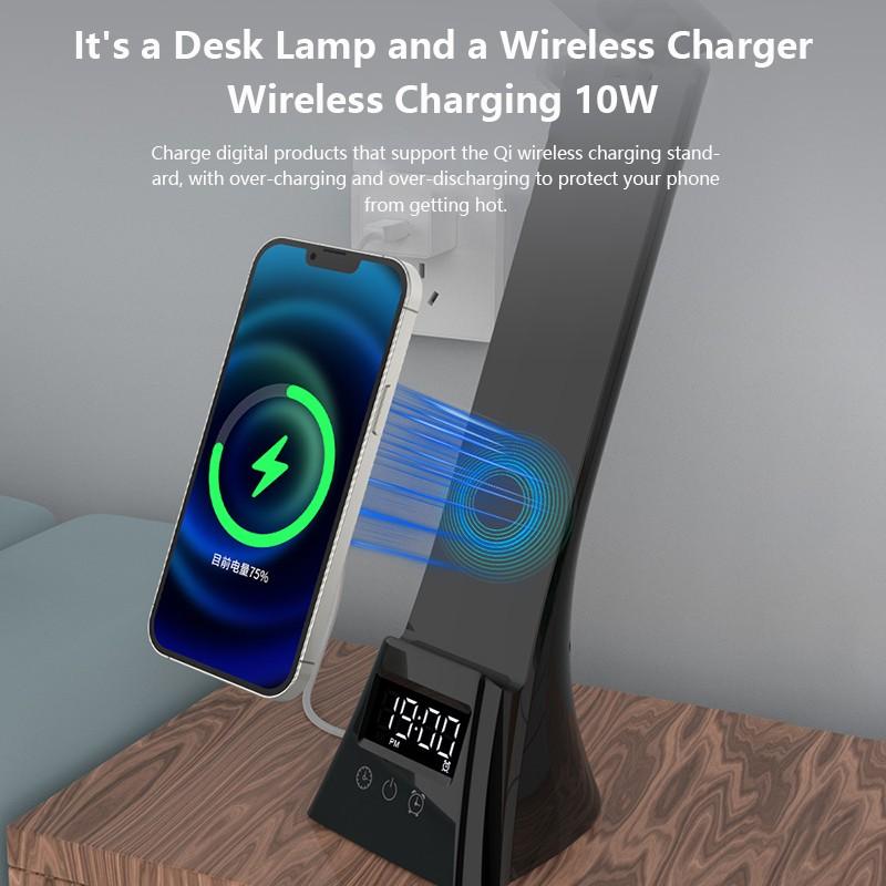 Drahtlose Telefon Ladegerät Schreibtisch Lampe Mit LED Zeit Display Wecker Augenschutz Lampe LED Klapp Schreibtisch Lampe