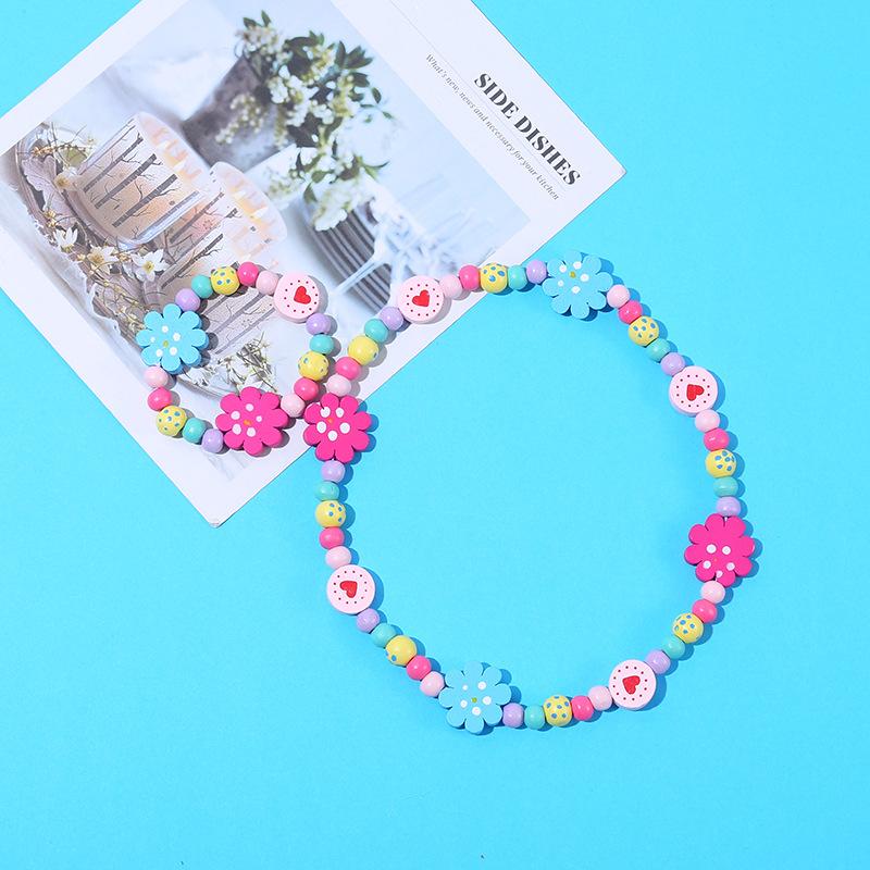 2pcs/Set Fashion Natural Wood Beads Jewelry Cute Animal Pattern Necklace Bracelet For Children Party Jewelry Girl Birthday Gift