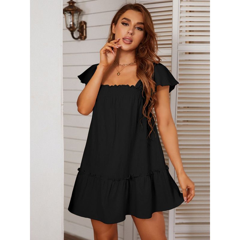 2022 Fashion Mid Waist Square Neck Bow Tie Dress Solid Color All-Matching Skirt