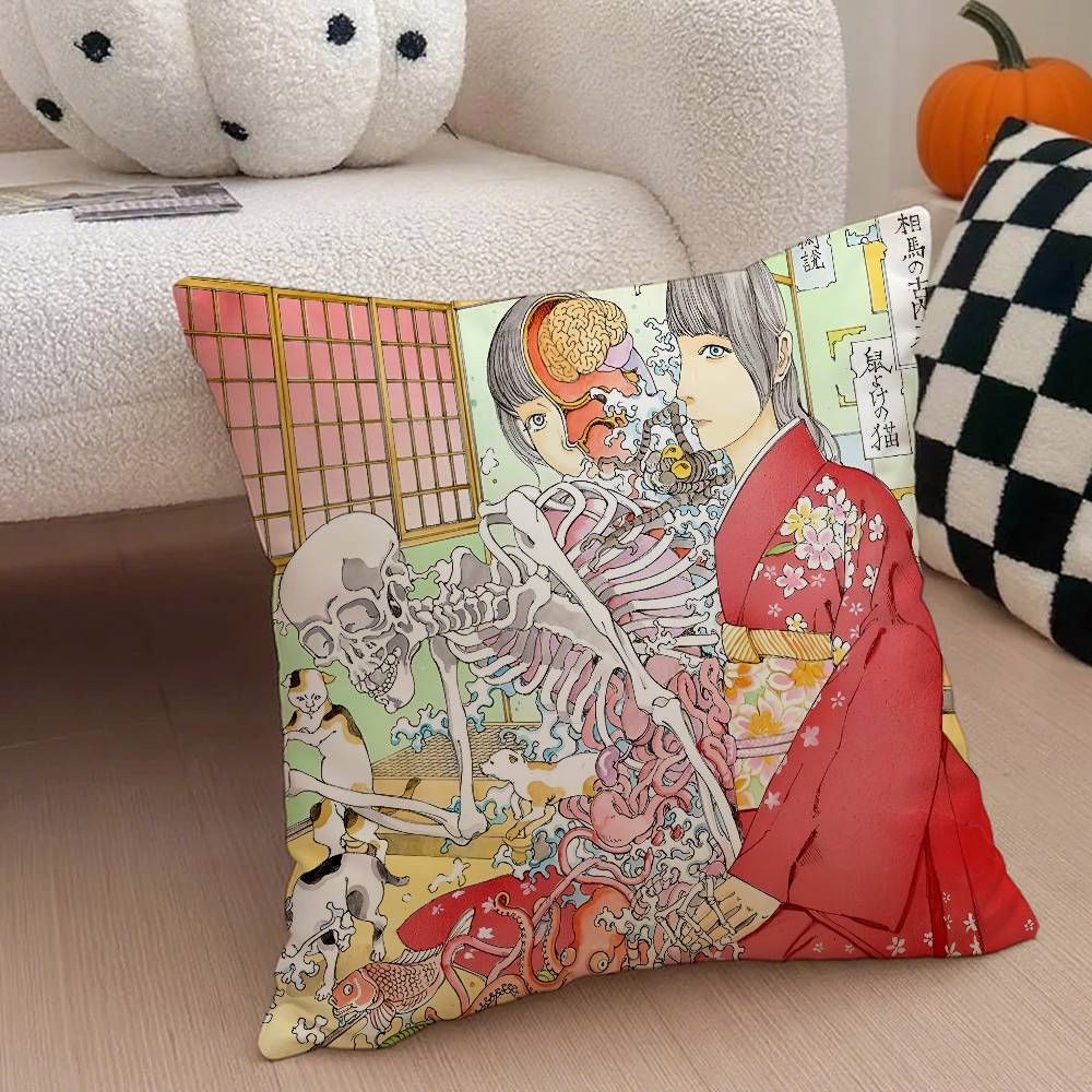 Funny S-Shintaro Kago Art Pillow Case Anti-dustmite Pillowcase Invisible Zipper Silky Short Plush Sofa Cushion Cover