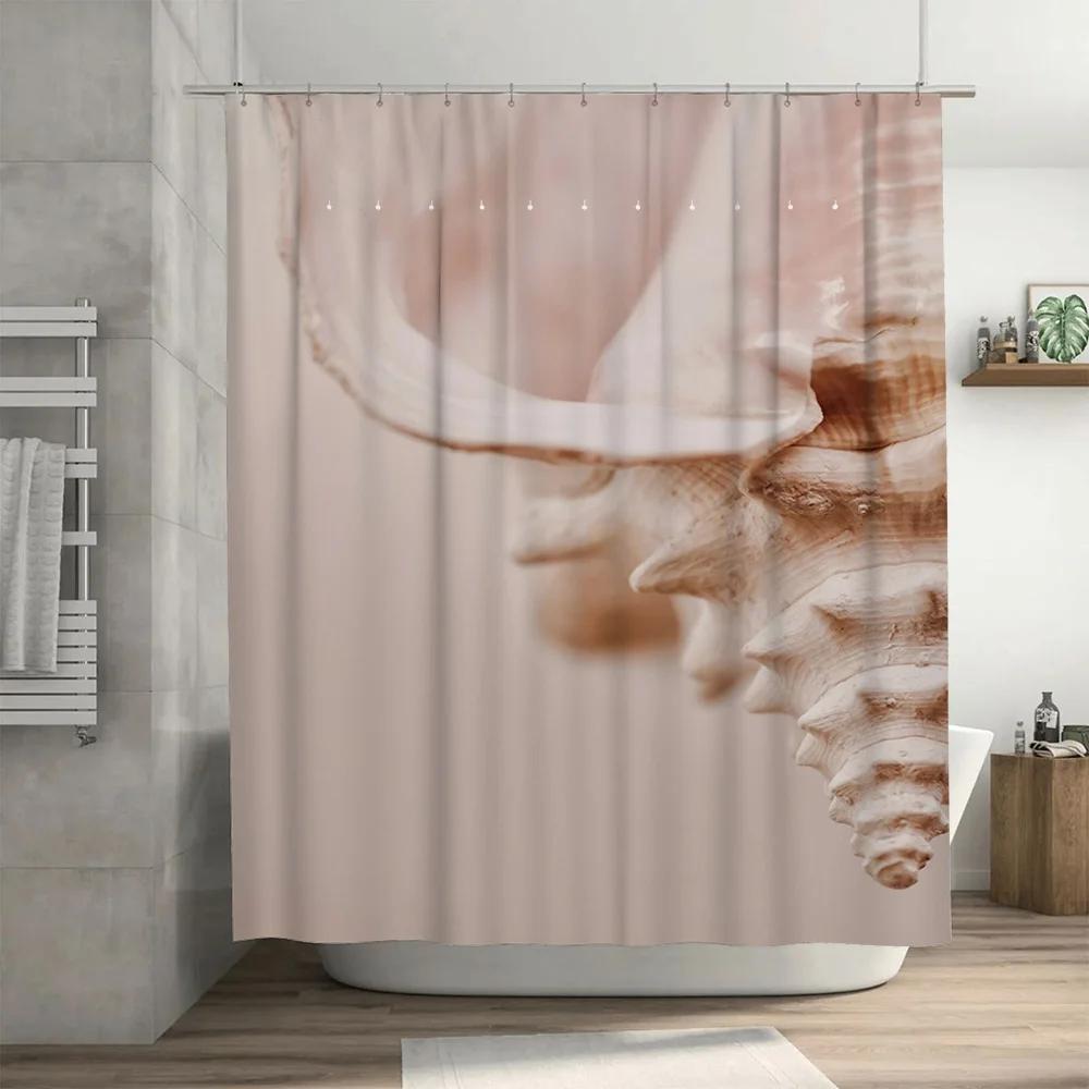 Seashell Bath Mat Shower Curtain Waterproof Decoration Home Decor Item Soft Fabric Window Drapes White Color Indoor 180x240cm