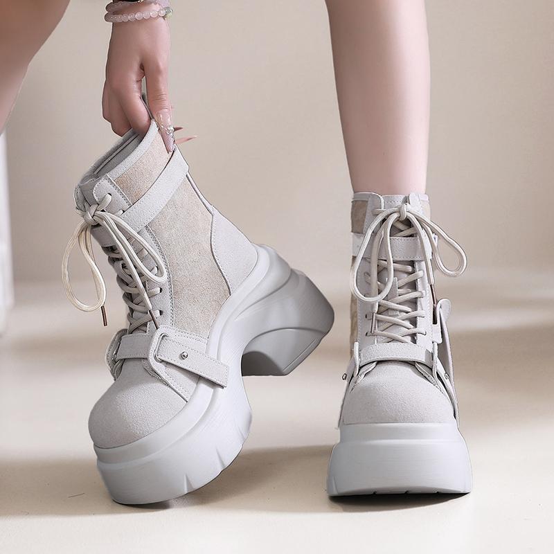 Fashion Designer Women's Short Boots New Autumn Winter Suede Leather Chunky Boots Gladiator High Platfom Buckle Goth Boots Mujer Zapatos