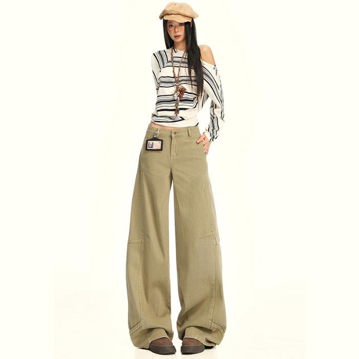 2025 Khaki Loose Straight-Leg Workwear Jeans - New American Design