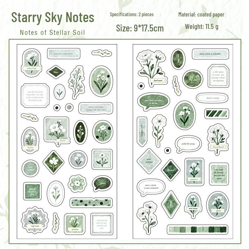 Yu Xian Salt-Style Stickers Set - Retro & Simple Journal Decor (6 Styles, 2 Sheets)