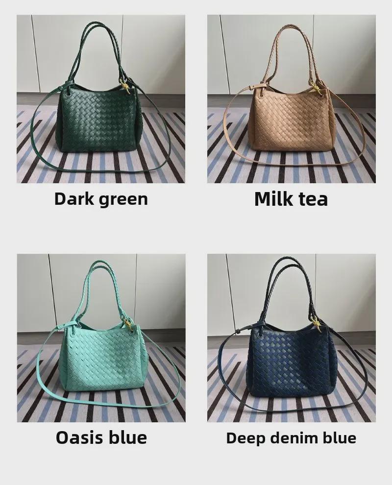 2024 Herbst/Winter Damen Handtasche aus echtem Leder, gewebt: Große Fallschirm-Umhänge- & Crossbody-Tasche