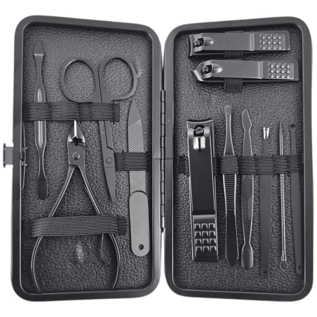 ECARLA - Manicure, Pedicure Accessory Set In a Case, Black 12-in-1