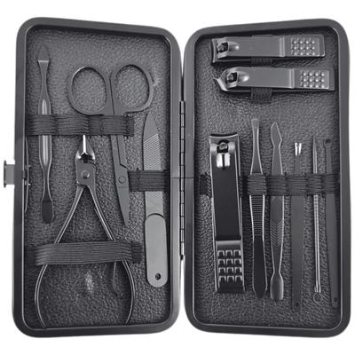 ECARLA - Conjunto de acessórios para manicure, pedicure em estojo, preto 12 em 1