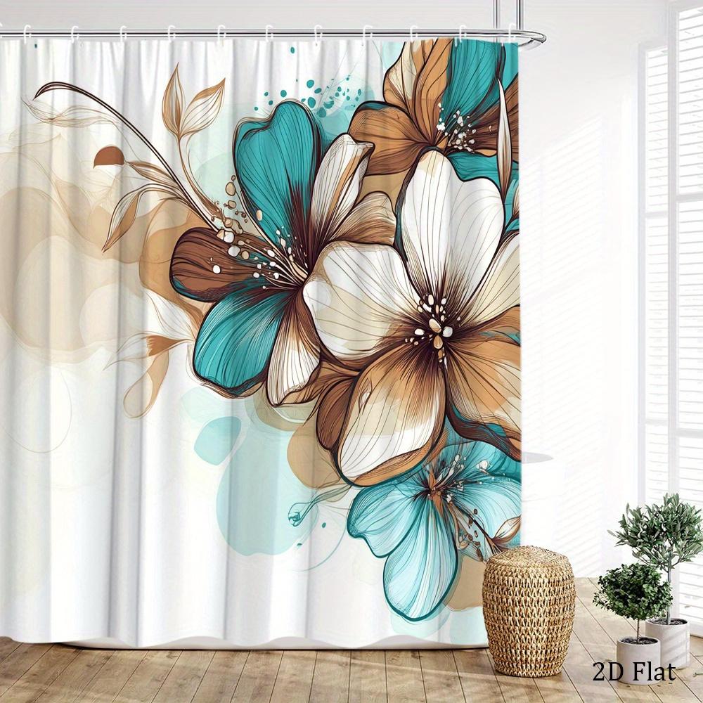 Abstract Floral Art Shower Curtain Machine Washable All Season Waterproof Privacy Protection Modern Design Elegant 12 Hooks