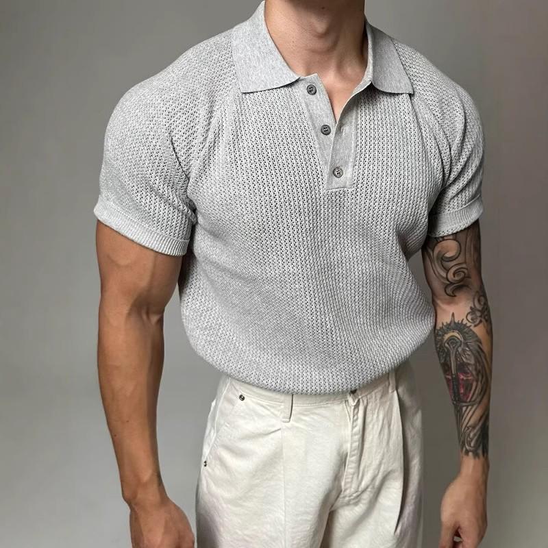 Men's Summer Honeycomb Texture Knitted Polo Shirt with Turn-Down Collar - Breathable Casual Short Sleeve Top