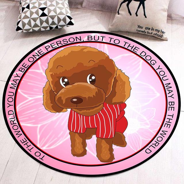 Cute Puppy Round Carpet Computer Chair Mat Hanging Basket Mat Carpet Print Cartoon Children Crawling Carpet Bedroom Decoration