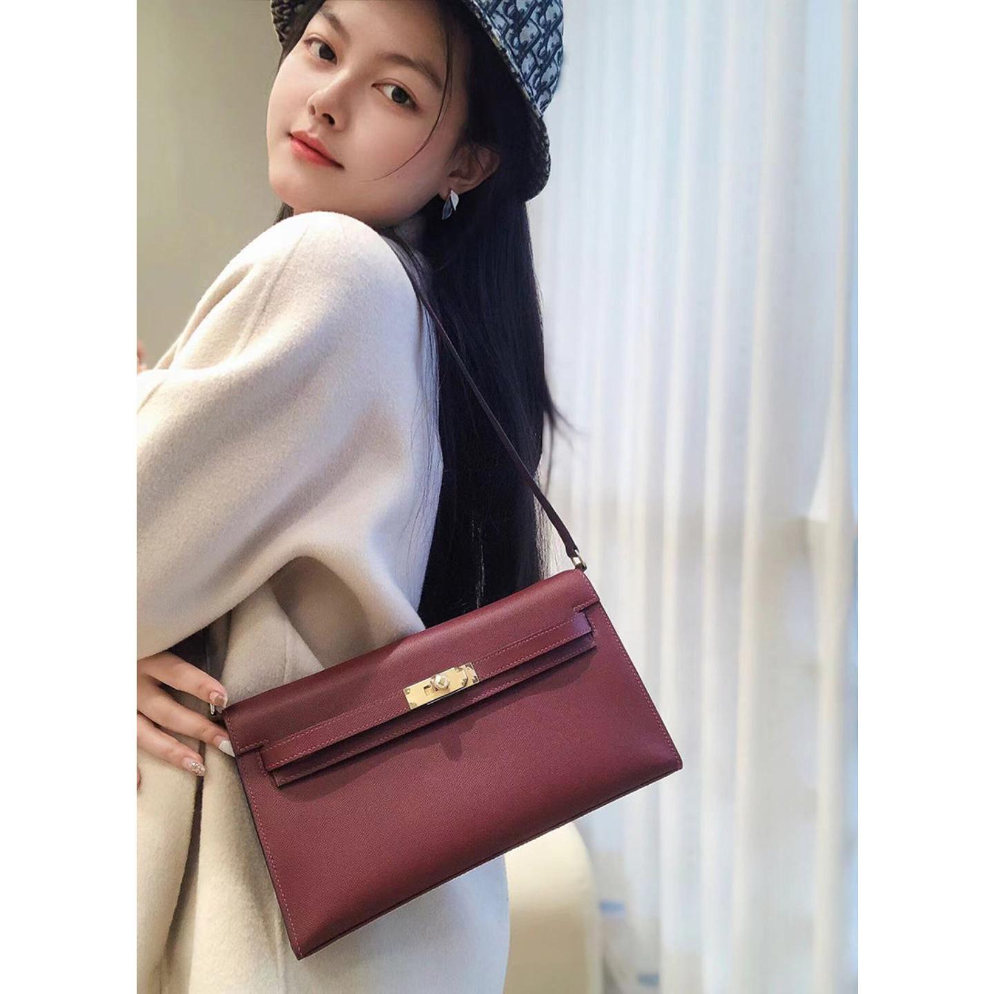 

Haute couture leather armpit bag palm pattern bag simple fashion commuter shoulder women s bag clutch 27*6*15cm бордовий