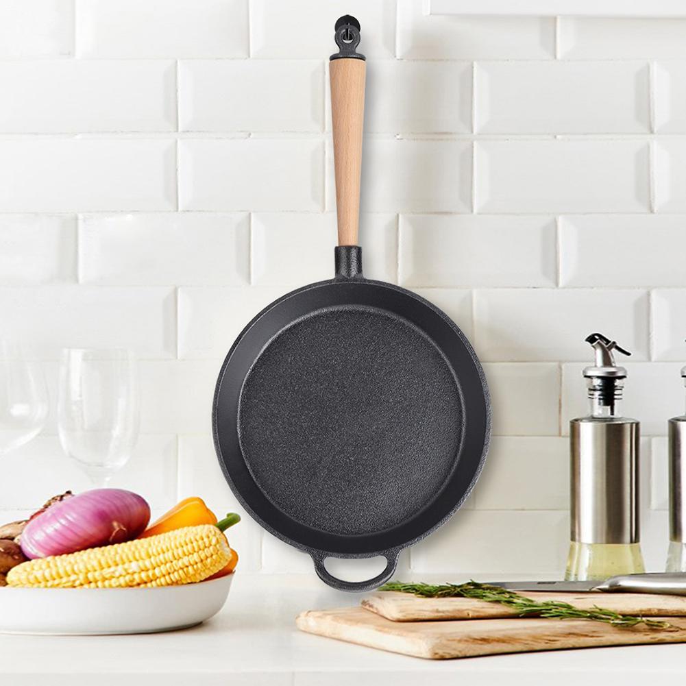 Haushaltsküchenutensilien Gusseisen Bratpfanne Bratpfanne Kochen Steakpfanne mit HolzgriffBratpfanne mit Holz