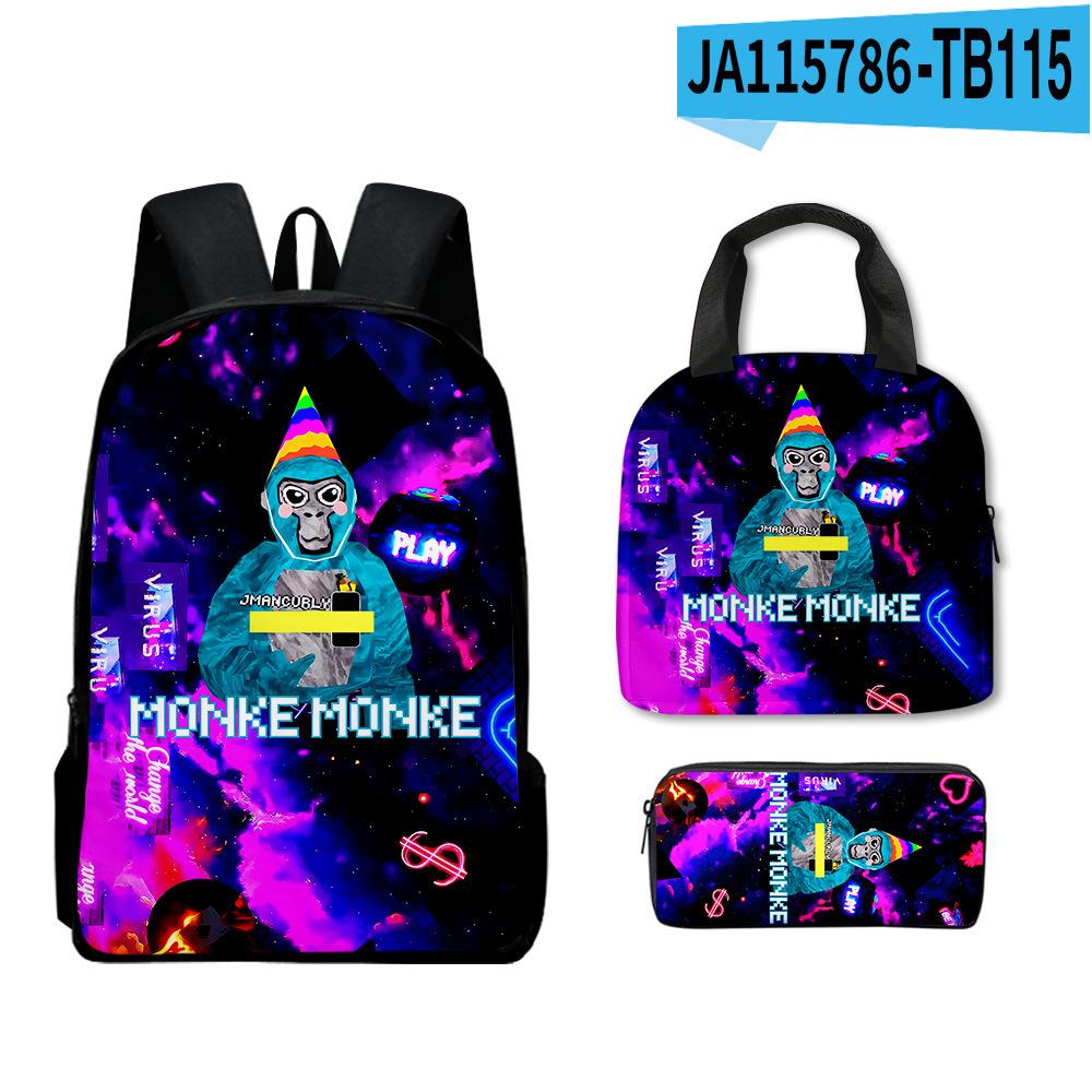 Klassiek Populair Bijzonder Grappig Gorilla tag 3D Geprint 3 stuks/Set leerling Schooltassen Laptop Dagrugzak Rugzak Lunchtas Etui
