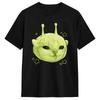 T-shirt Unisexe Chat Alien Vert Meme Vintage Coton Pur T-shirts Manches Courtes T-shirt Col Rond Vêtements Impression