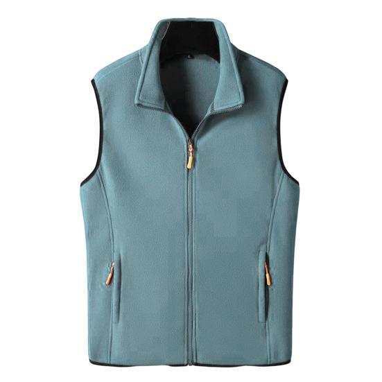 Men Winter Vest Stand Collar Solid Color Zipper Pockets Polar Fleece Cardigan Keep Warm Casual Style Winter Jacket Men Vest Coat for Fishing Hiking
