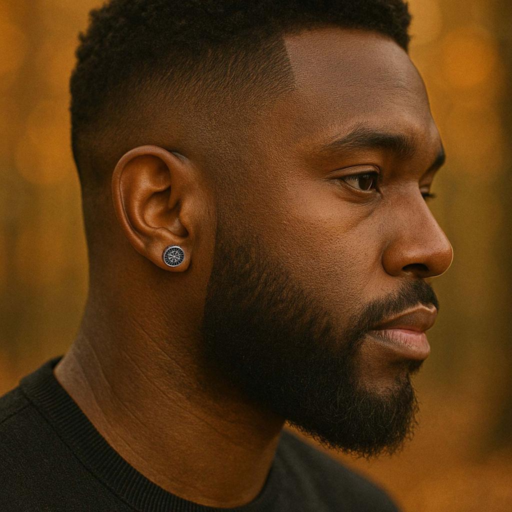 Vintage Gothic Norse Viking Stud Earrings for Men Boys, Rock Punk Runes Round Earrings, Fashion Piercing Jewelry Gift