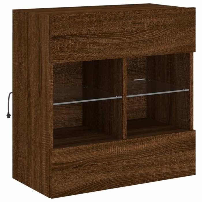 VidaXL Meuble TV avec Lumières LED, Armoire de Télévision Murale avec Étagères, Meuble Télé Suspendu Salon, Moderne, Chêne 837098