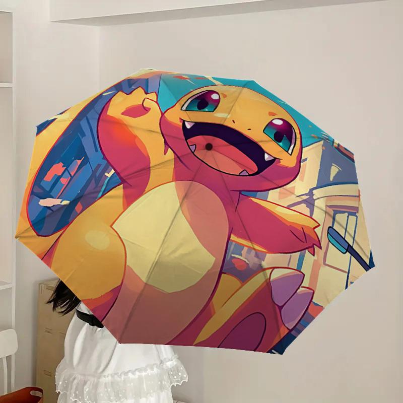 1pc Pokemon Charmander Automatic Folding Umbrella - Compact 8-Rib Design, Durable Plastic & Iron, Lightweight for Outdoor Daily Use, a0929216
