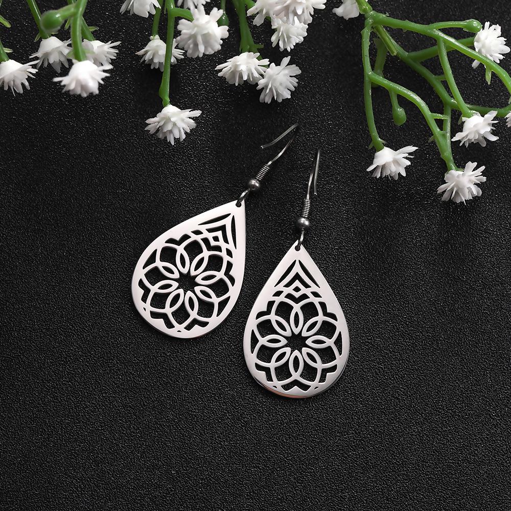 Vintage Hohl Damen Blume Ohrringe Schmuck Edelstahl Wassertropfenform Geometrisch Ohrring