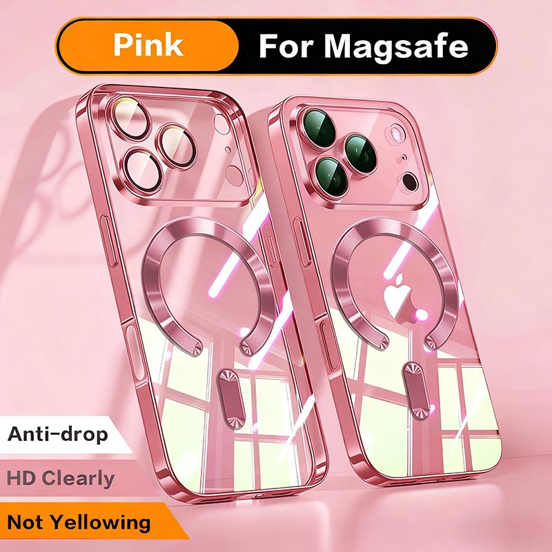 Fashion Orange Magnetic Clear Case For iPhone Air 17 16 15 14 13 11 12 Pro Max Plus Wireless Charge Plating Soft Business Cover