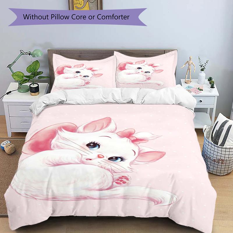 3pcs Marie Cat Quilt Cover Set (1 Quilt Cover + 2 Pillowcases Without Pillow Core), High-Definition Printing for Home and Dormitory.W064