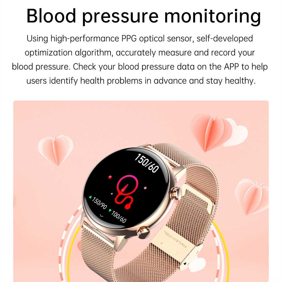 Smart Talk Watch Damen AMOLED Display NFC Steuerung Mass Dail Bluetooth Anruf Smartwatch Herzfrequenz Blutdruck Frauengesundheit