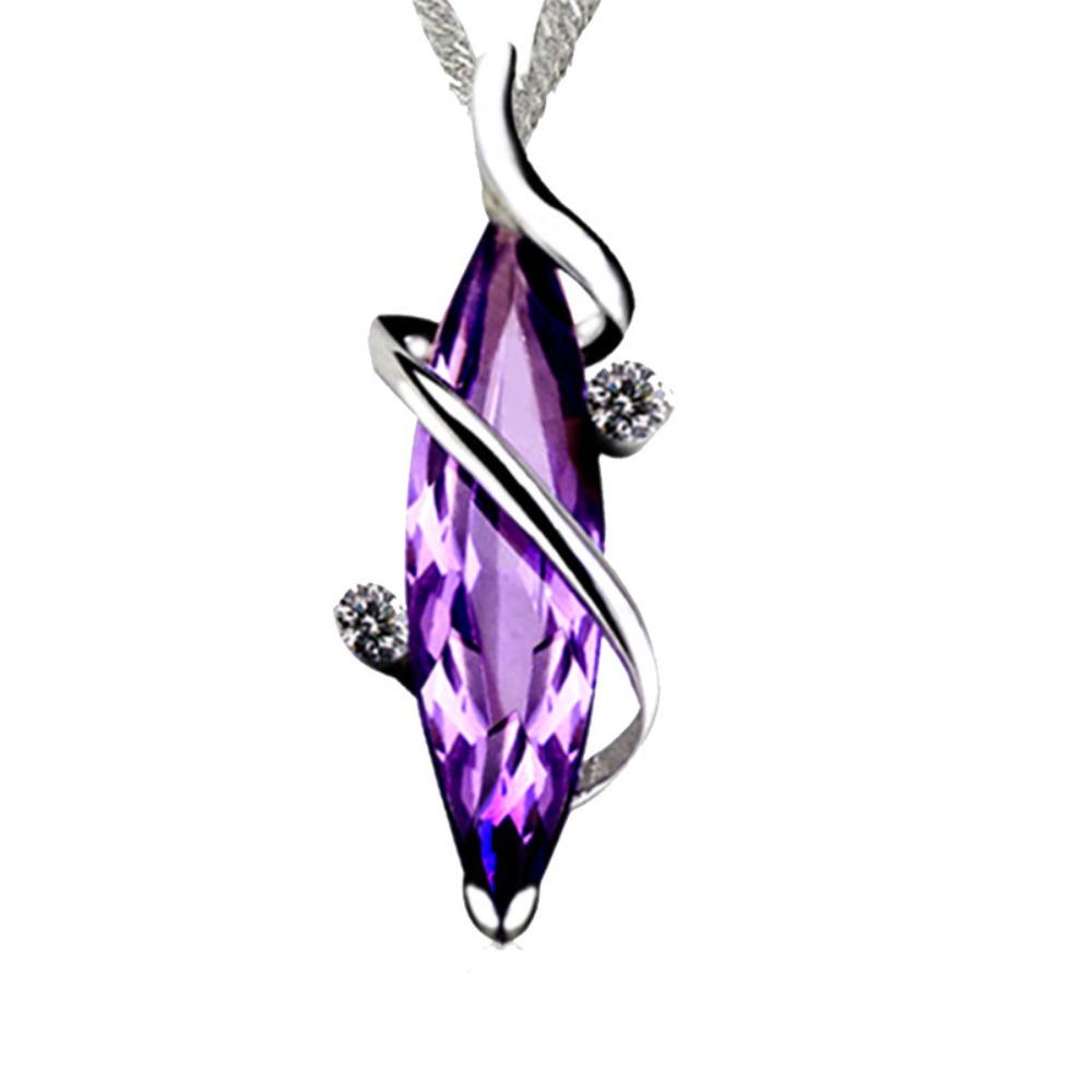 

S925 Silver Plated Four Leaf Clover Necklace with Amethyst and Diamond for Women Short Collarbone Chain Pendant