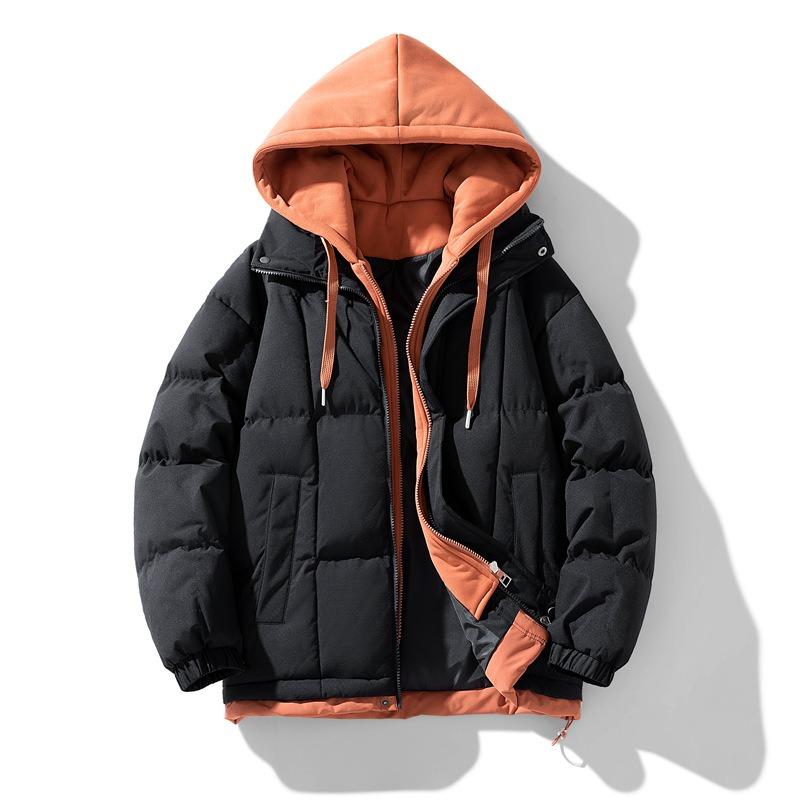 2025 Winter New Ins Hong Kong-style Cotton Jacket Men's Thickened Bread Suit Fake Two Loose Stand-up Collar Jackets Men's Trendy Padded Clothes