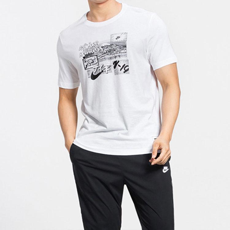 Nike Air Max Comic Fuji Mountain Print Round Neck Short Sleeve T-Shirt Men Tops White BV7584-100