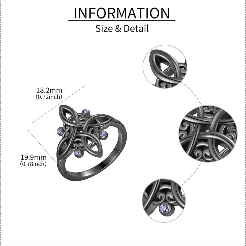 Nudo De Bruja Original Schwarzer Hexenknoten Ringe 925 Silberbeschichtung Mystischer Lila Zirkon Ring Hexische Schmuckstücke Geschenke für Frauen
