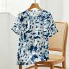 Women's Basic Short Sleeve Tee, Blue & White Tie-Dye, Soft Casual Top for Beach, Daily Wear & Coffee Shop