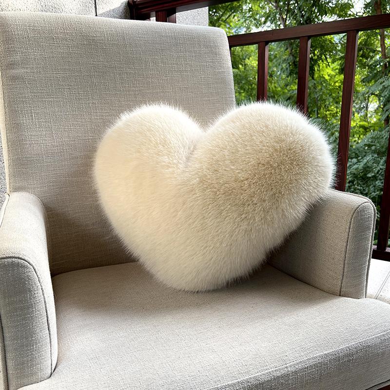Heart Shape Throw Pillow Sofa Car Stuffed Seat Cushion Double-sided Imitation Fox Fur Plush Cushion Home Decor Waist Cushions