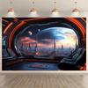 Futuristic Spaceship Cockpit Planet View Sci Fi Cityscape Tapestry Wall Hanging For Bedroom Gamer Room Decor Space Art Printhome