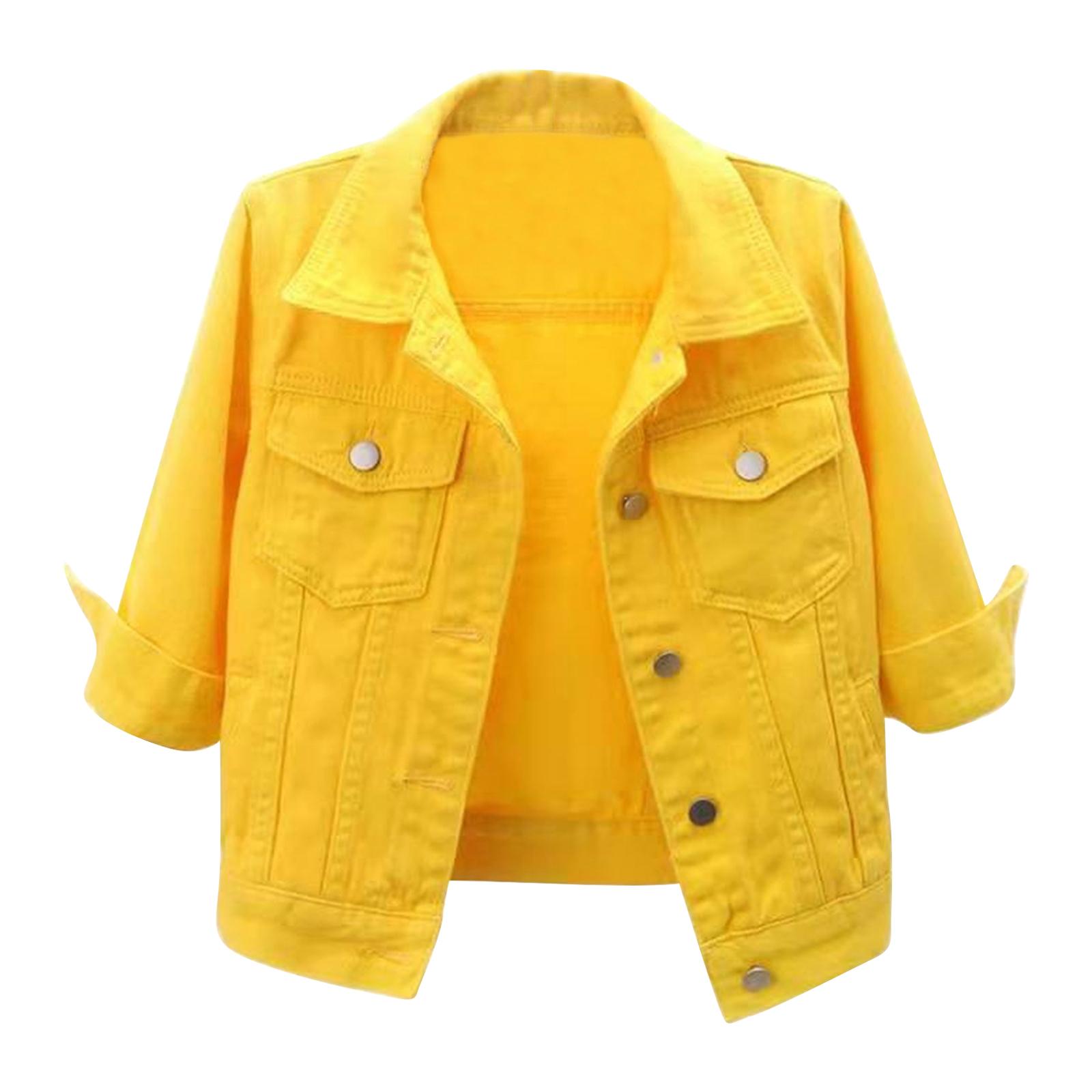 

Жіноча повсякденна джинсова куртка з потертим денімом, рукавом 3/4, з відкладним коміром у вінтажному стилі для щоденного носіння 4XL жовтий