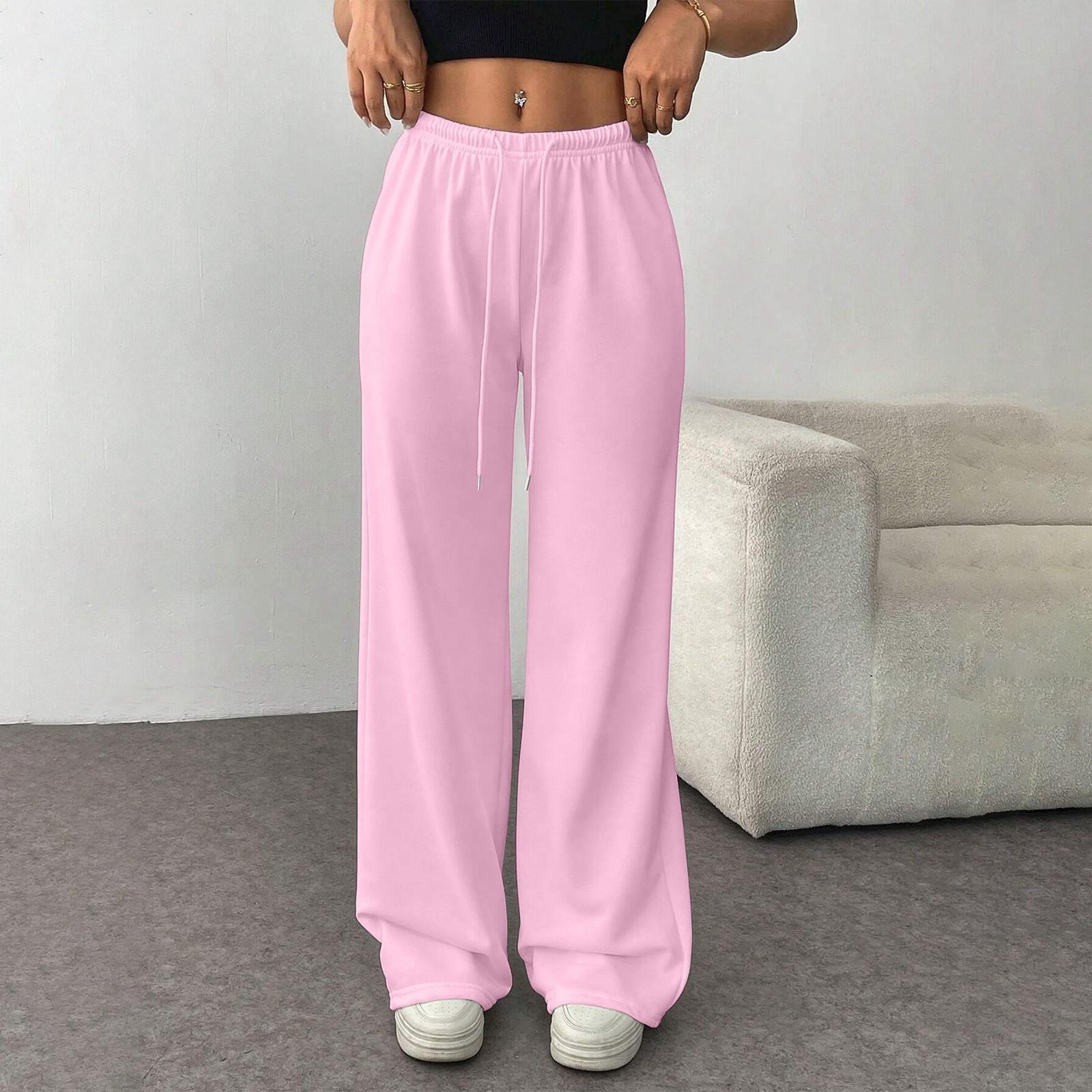 

Женские модные свободные однотонные повседневные спортивные брюки с завязками на талии, повседневные широкие брюки S розовый