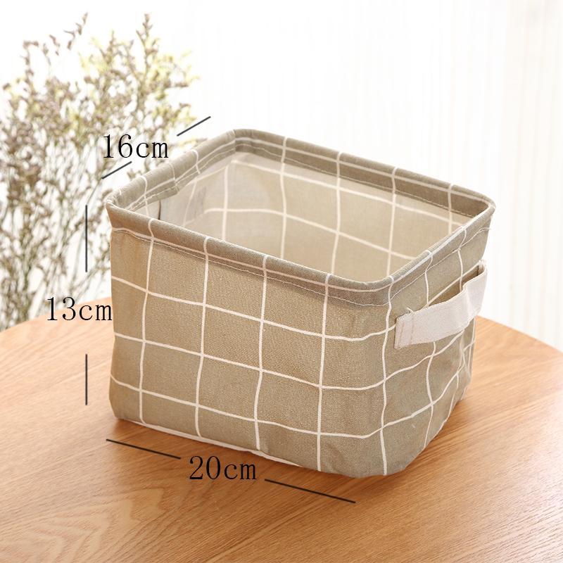 Simple Style Rectangular Desktop Storage Box Grid Stripe Printing Pattern Storage Box With Handle Waterproof Fabric Storage Box