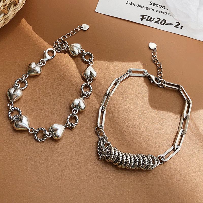 Exquisite Retro Heart Tassel Bracelet: Sterling Silver, High-End Luxury Jewelry for Women
