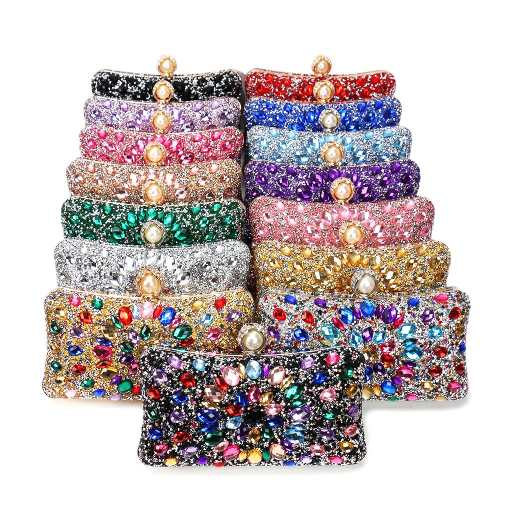 Acrylic Diamonds Evening Bags Party Wedding Clutch Rhinestones  Design Chain Shoulder Handbags