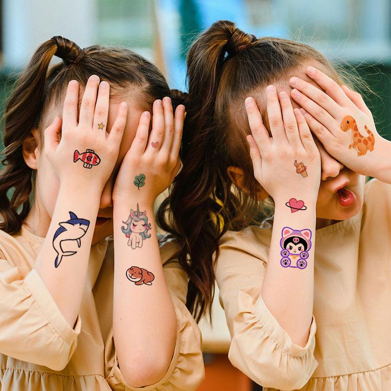 Cartoon Kids Dinosaur Mermaid Fruit Flower Animal Robot Finger Arm Tattoo Sticker