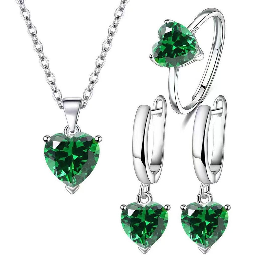 Zircon Heart Pendant Necklace & Ring Love Set for Women - 3 Piece Set