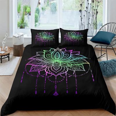 2/3pcs Bed Set Bohemian Lotus Duvet Cover Set Mandala Flower Quilt Cover Adult Black Polyester Bedding Set Queen King Twin Teens